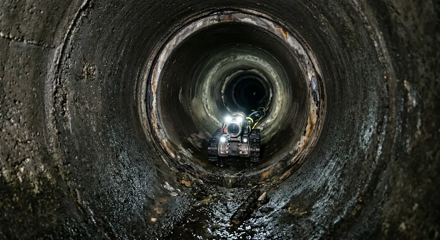 Robotic sewer camera inspecting pipe interior for Sewer Line Cleaning in Boonville